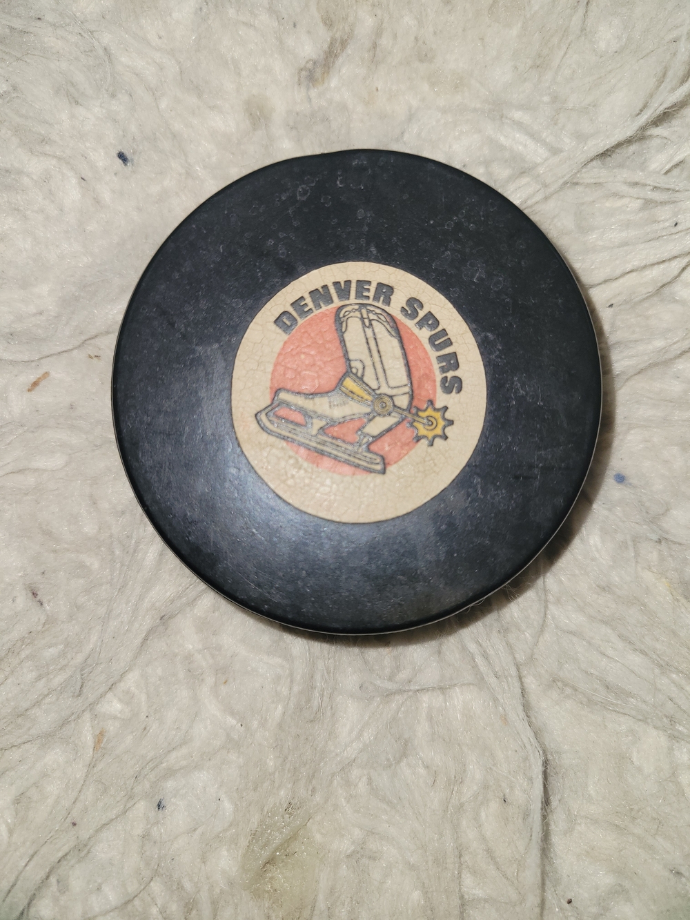 Denver Spurs Vintage Hockey Puck - Black with Cream/Orange Logo